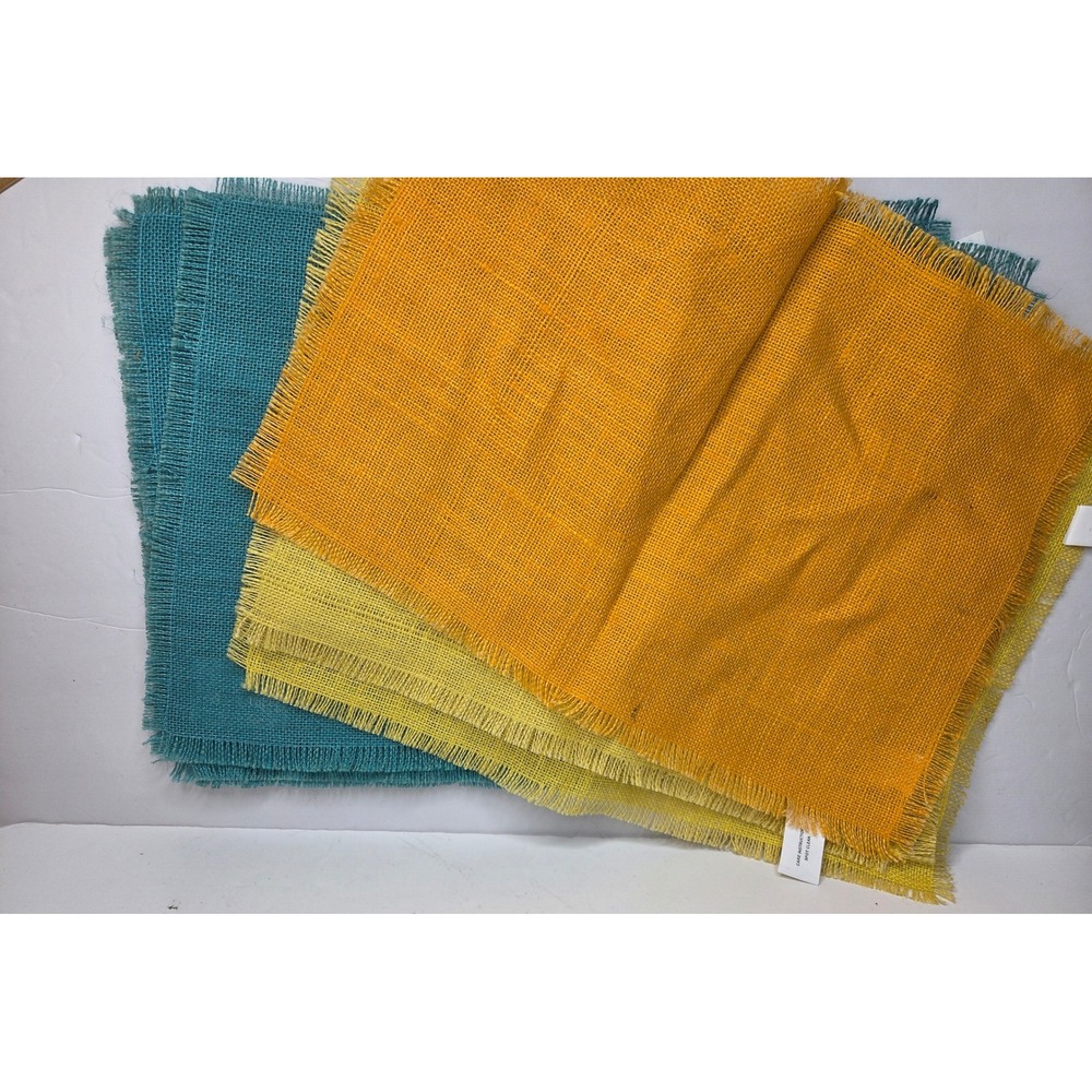 Hobby Lobby The Spring Shop Jute Placemats Set Teal Yellow Orange Fringe 13x18